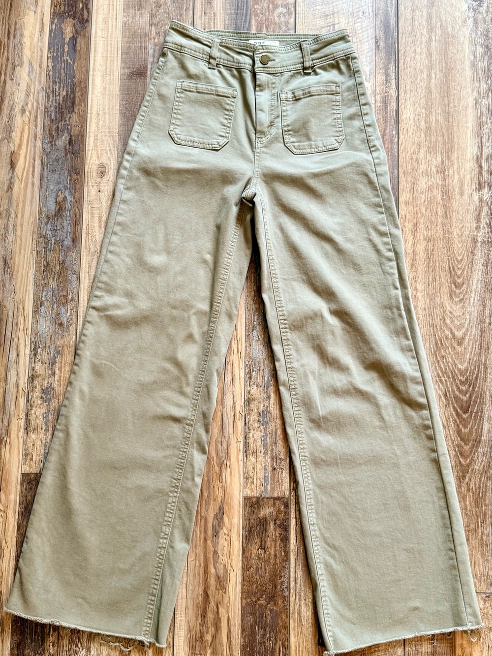 OAT New York - High Rise Wide Leg Raw Hem Utility Pants - 0/25 - Khaki Tan
